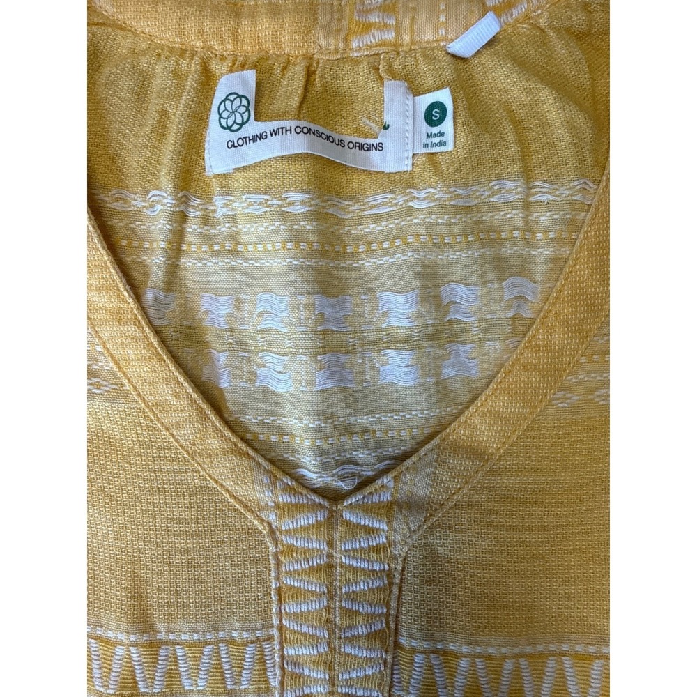 NWTs Baby Doll Organic Cotton Embroidered Tiered Mini Dress Yellow Boho V-Neck S - Picture 9 of 14